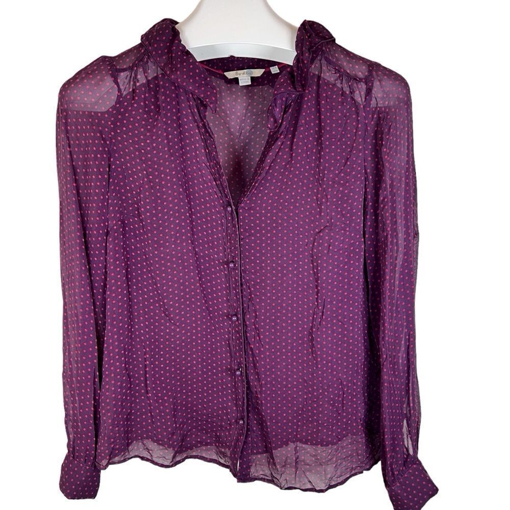 Women’s Boden Chiffon‎ Pink Purple Polka Dotted Flowy Blouse Size 10